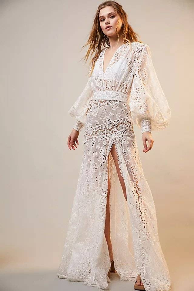 Geometric Lace Boho Wedding Dress