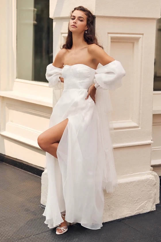 off shoulder dress puff sleeves Ava Presley 40033 Pastel Off Shoulder Puff Sleeve Gown
