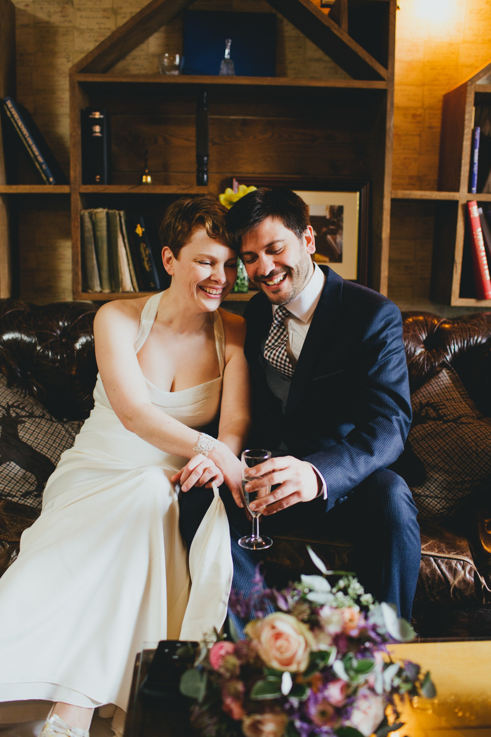 A Nicole Miller Dress and First Look for an Informal Pub Wedding