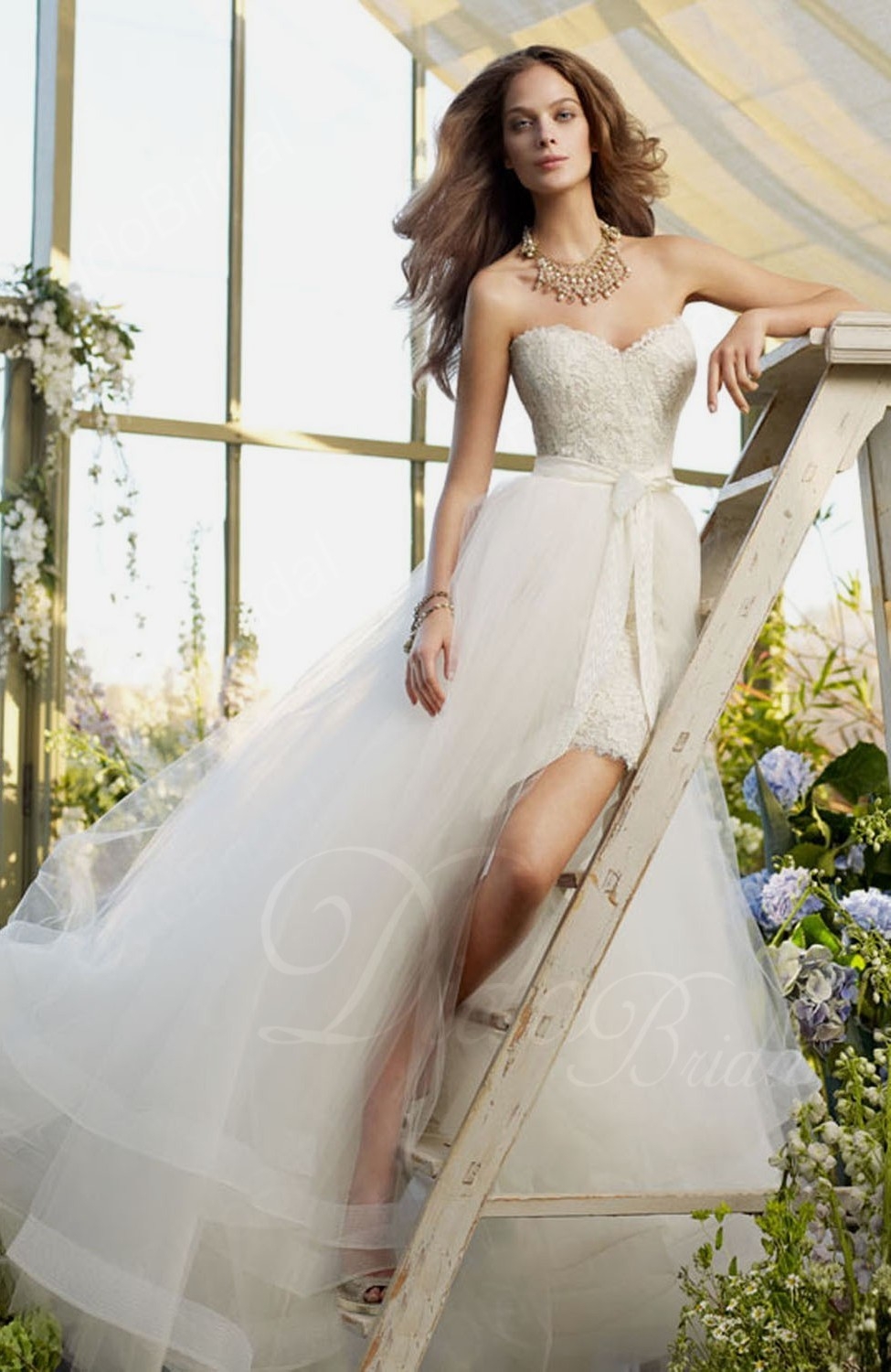 Two-in-one A-line Sweetheart Court Train Lace Tulle Wedding Dress