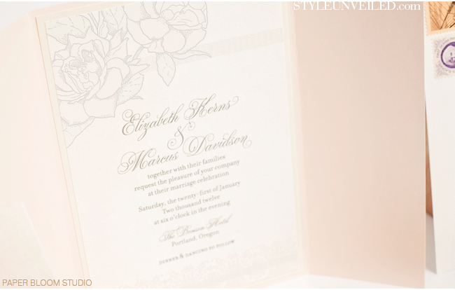 Wedding Invitation Suite Using Feathers and Lace