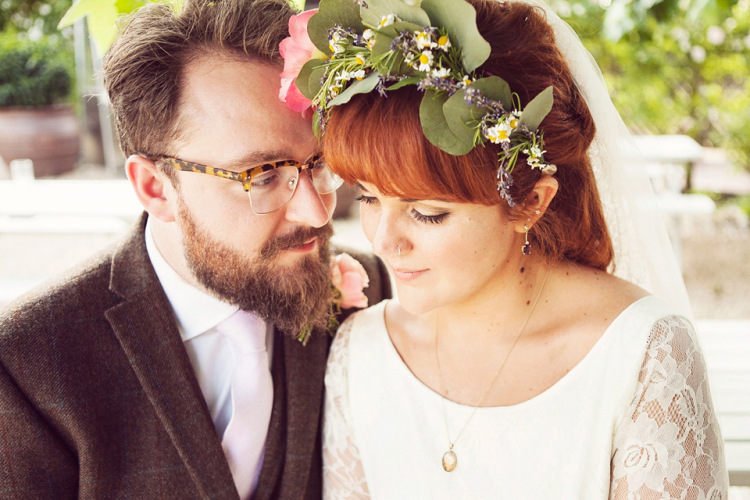 Halfpenny London Elegance and a Pretty Floral Crown for a South Farm Wedding