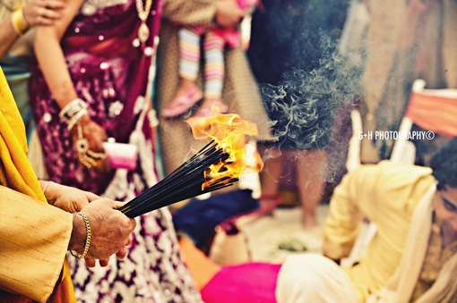 Hindu Wedding Ceremony in the sand by G + H Photography