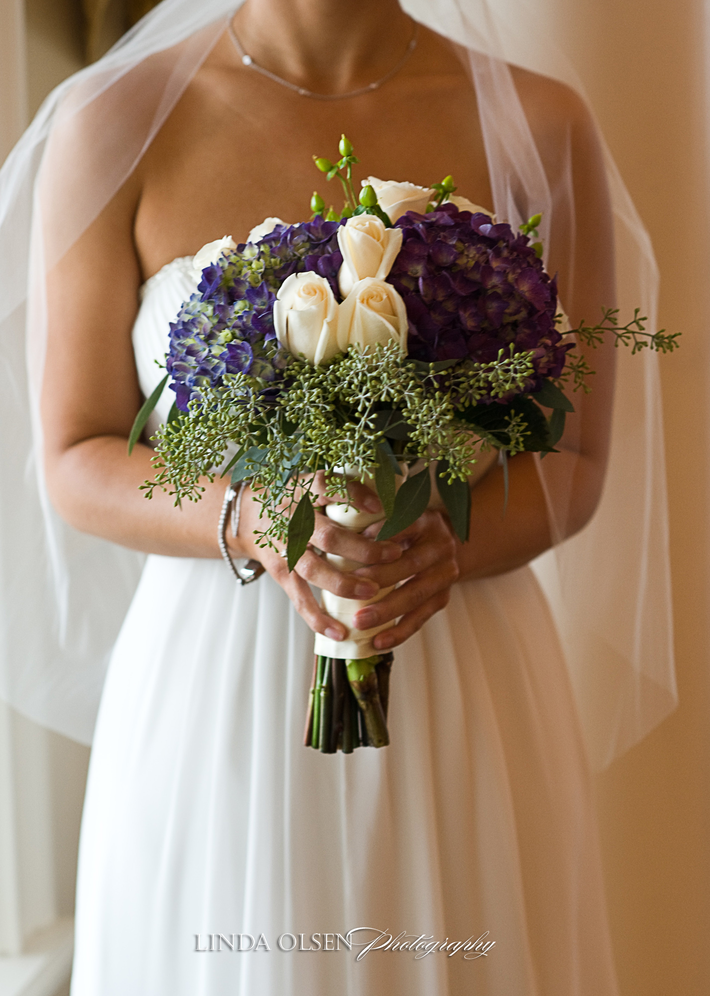 Purple white and green wedding flowers