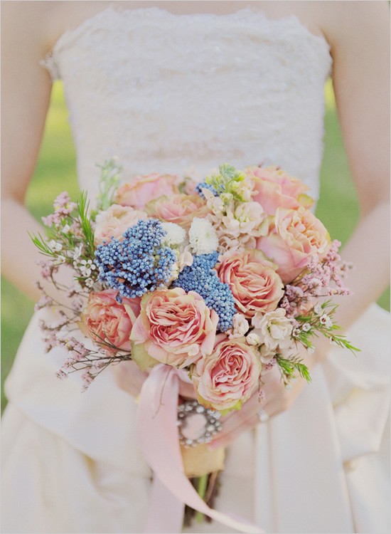 Sunday Bouquet: Peach & Blue Wedding Bouquet