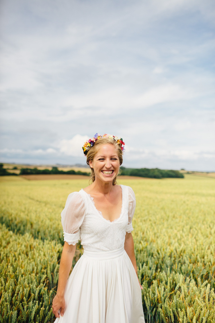 A Fishtail Braid and a Colourful Floral Crown for a Whimsical Wedding in Dorset
