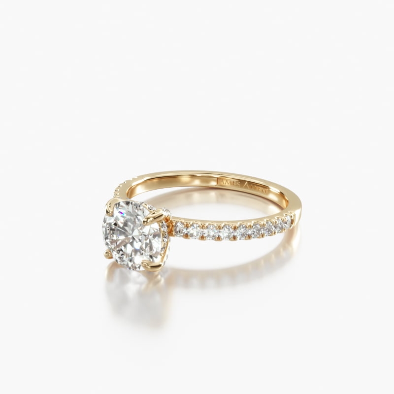 14K Yellow Gold Petite Pavé Crown Diamond Engagement Ring Image 1