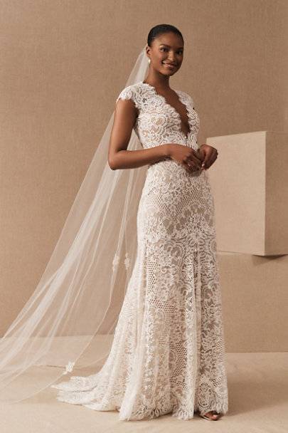 Delicate Lace Wedding Dress/ Bohemian Beige Lace Wedding Dress