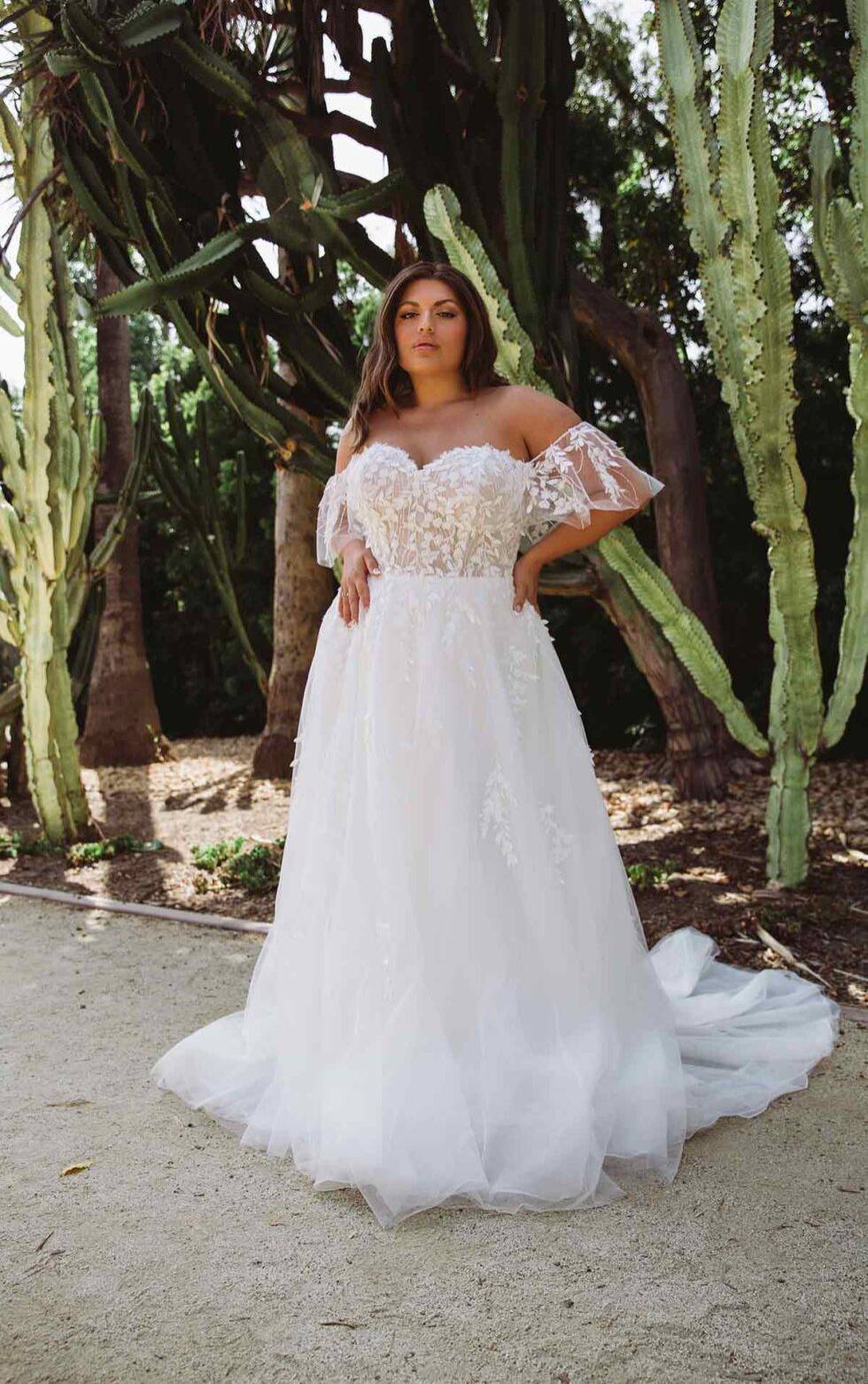 Boho Lace Wedding Dress With Light Sparkle and Illusion off Shoulder Cap  Sleeves, Boho Beach Wedding Dress, Summer Wedding Dress 