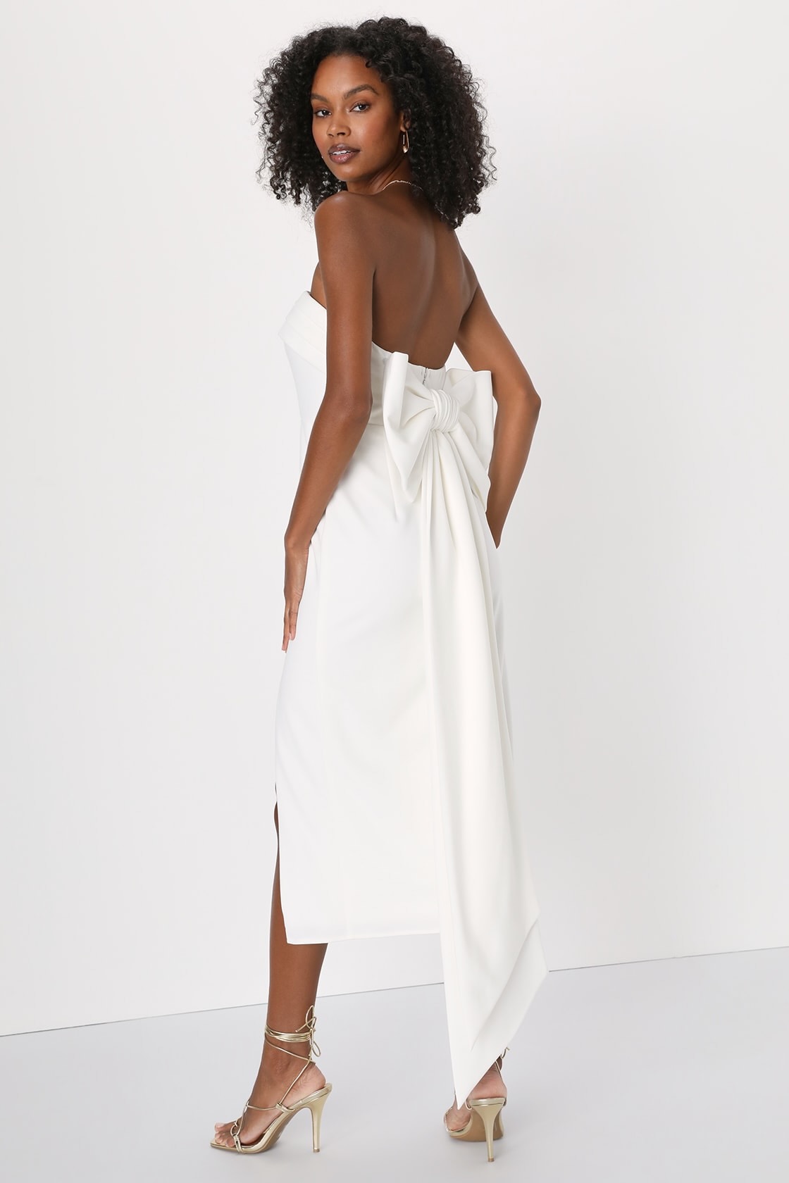 Fabulous Phenomenon White Strapless Bow Midi Dress Image 1