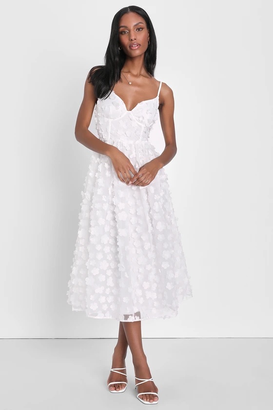 Whimsical 3D Floral Bustier Midi Dress Lulus Bridal