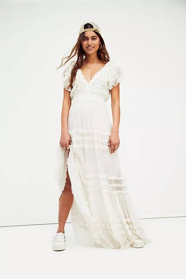 Boho-Inspired Wedding Gown with Cotton Lace