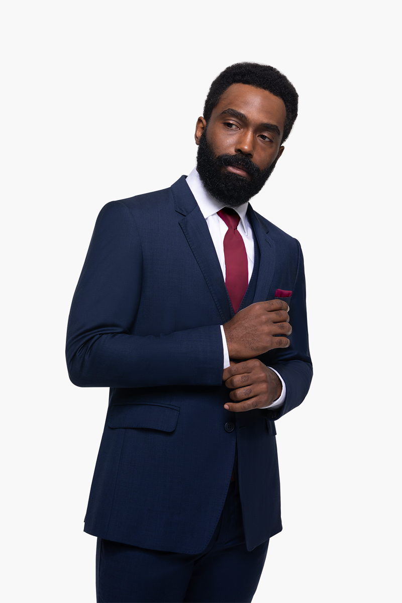 Navy Blue Notch Lapel Suit Image 1